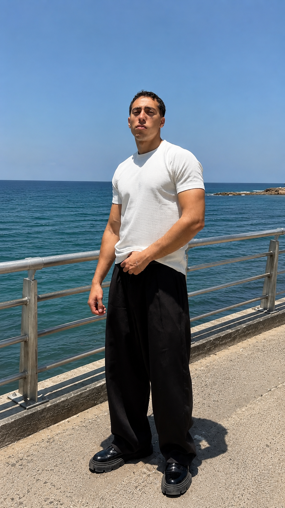 White Waffle Knit T-Shirt