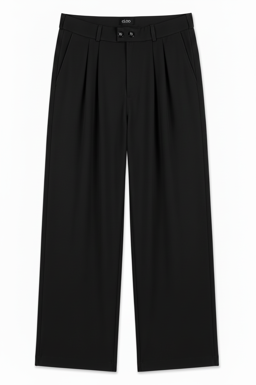 BLACK PLEATED WIDE LEG PANTS