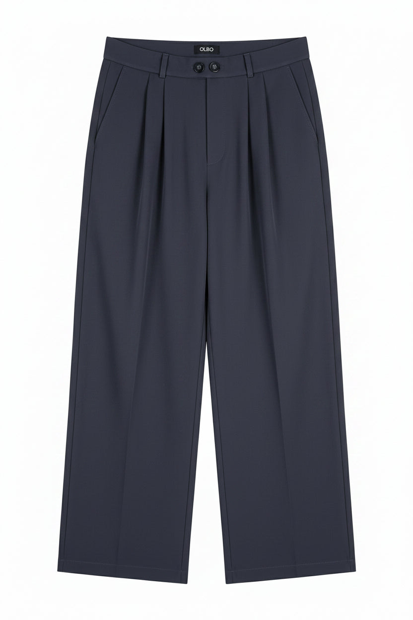 GREY PLEATED WIDE LEG PANTS