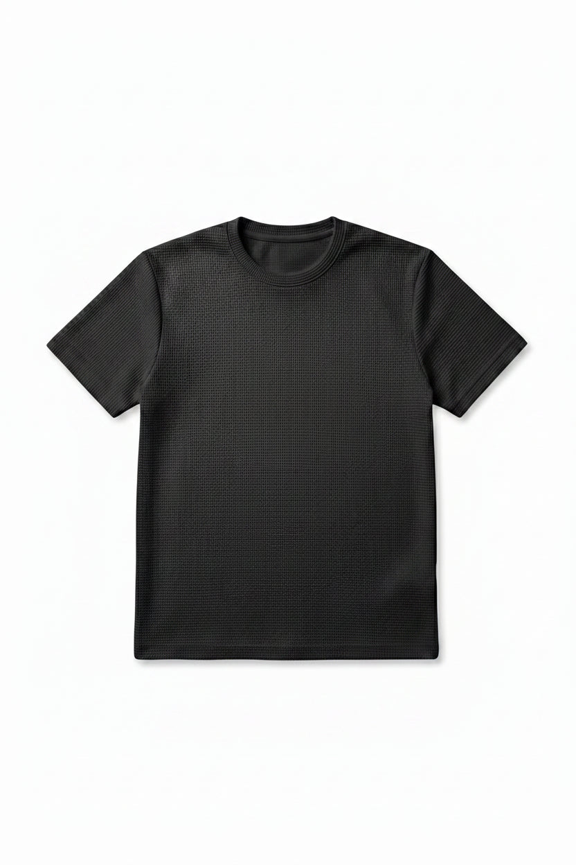 Black Waffle Knit T-Shirt